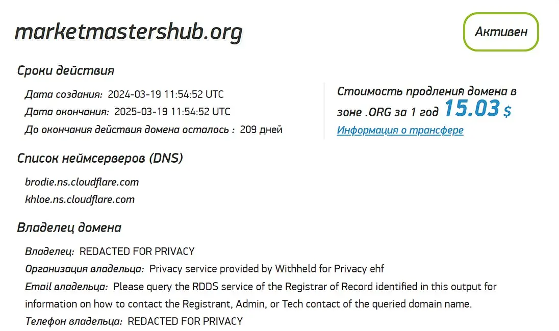Проверка доменного имени platform.marketmastershub.org