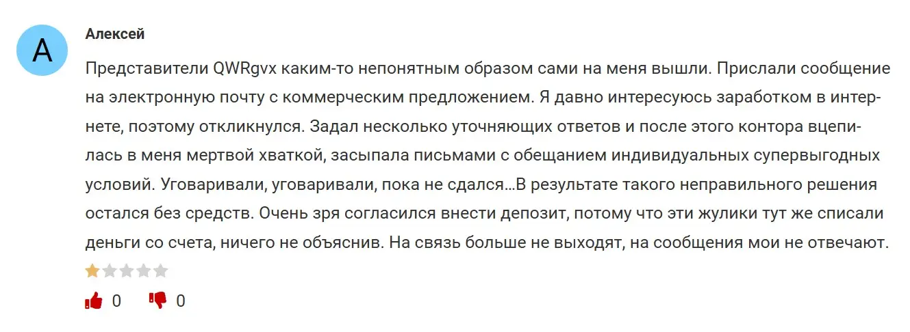 Отзыв пользователя о QWR-gvx Отзыв пользователя о QWR-gvx