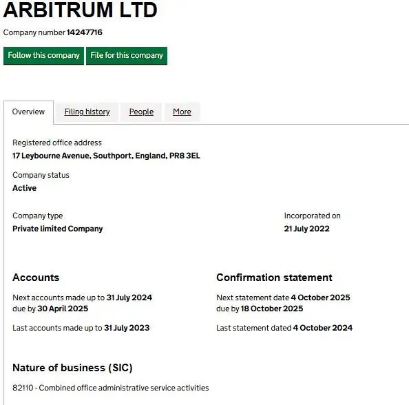 Проверка регистрации Arbitrum Group в Companies House Проверка регистрации Arbitrum Group в Companies House