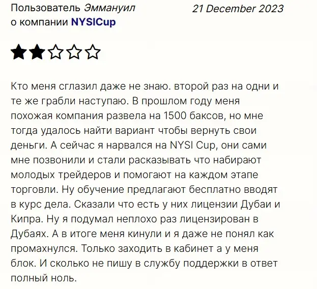Отзыв о NYSICup