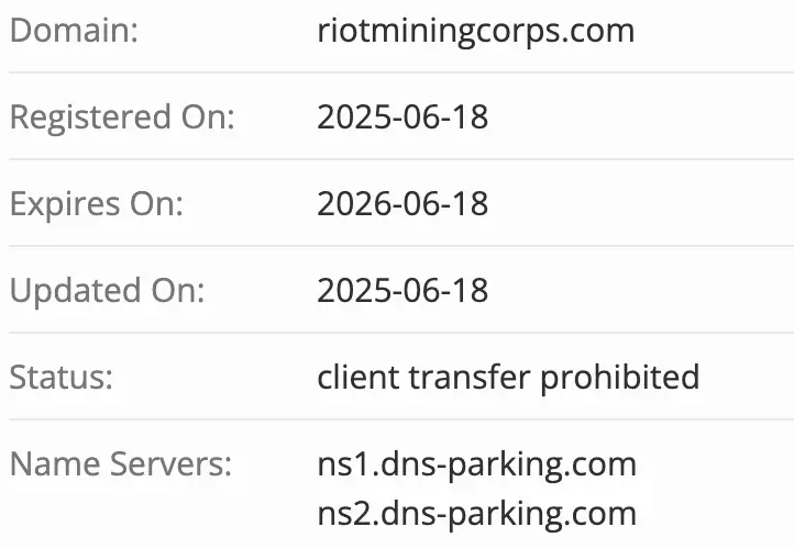 Riot Mining Corps домен домен Riot Mining Corps