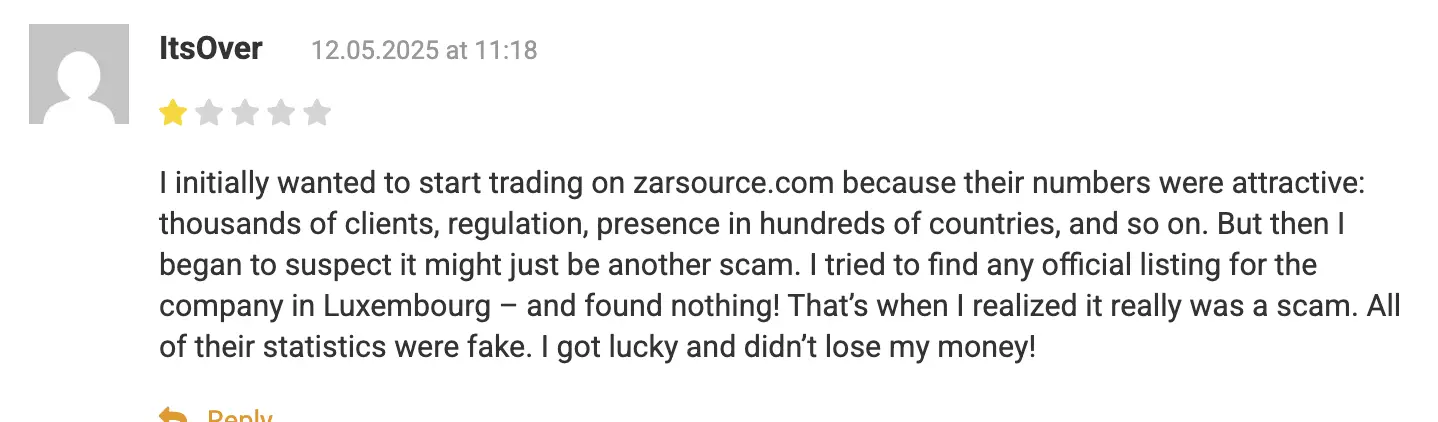 отзыв о ZARsource ZARsource отзывы
