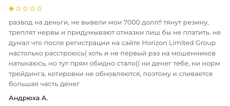 Horizon Limited Group отзыв отзыв клиента Horizon Limited Group
