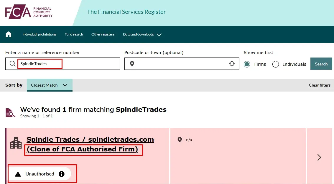 Проверка SpindleTrades в реестрах FCA Проверка SpindleTrades в реестрах FCA