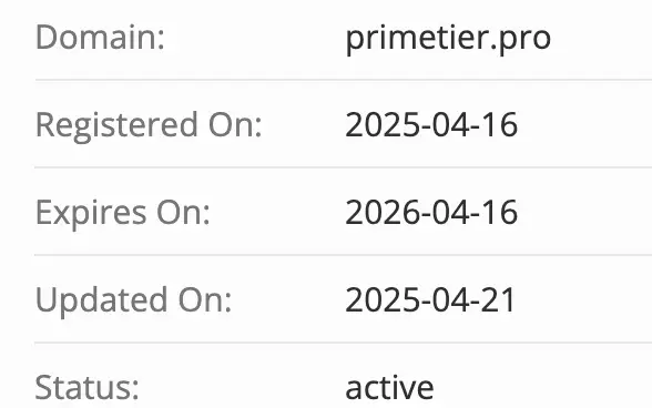 PrimeTier домен домен PrimeTier