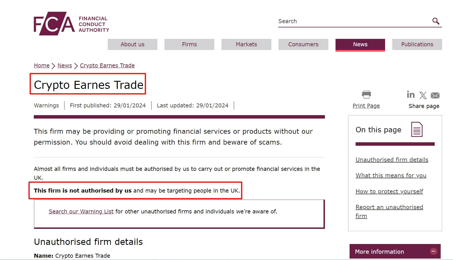 Проверка Crypto Earnes Trade в реестрах FCA Проверка Crypto Earnes Trade в реестрах FCA