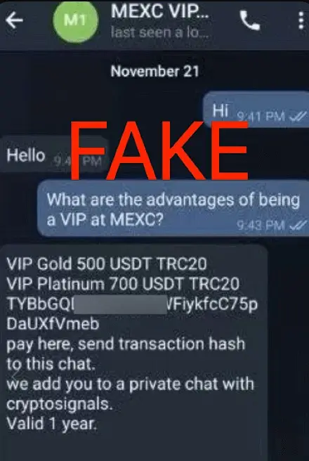 Мошенничество на MEXC с помощью фальшивой службы поддержки Мошенничество на MEXC с помощью фальшивой службы поддержки