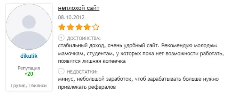 Отзыв пользователя Отзыв пользователя