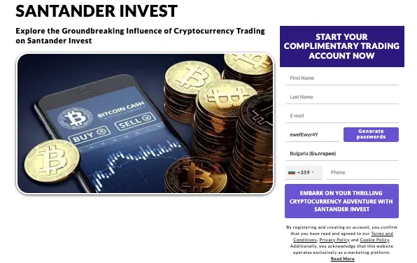 Santander Invest инфо о проекте страница сайта Santander Invest