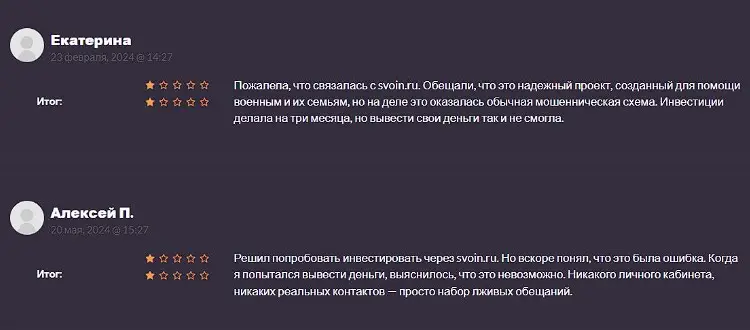 Svoin отзывы инвесоторов Svoin отзывы инвесоторов