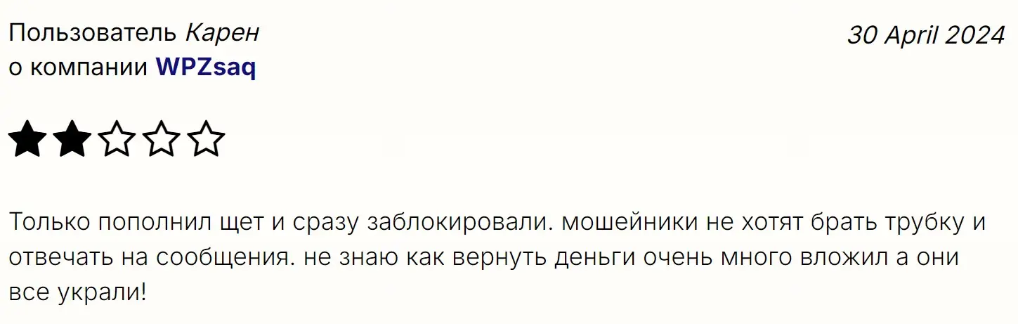 Отзыв пользователя о WPZ-saq Отзыв пользователя о WPZ-saq