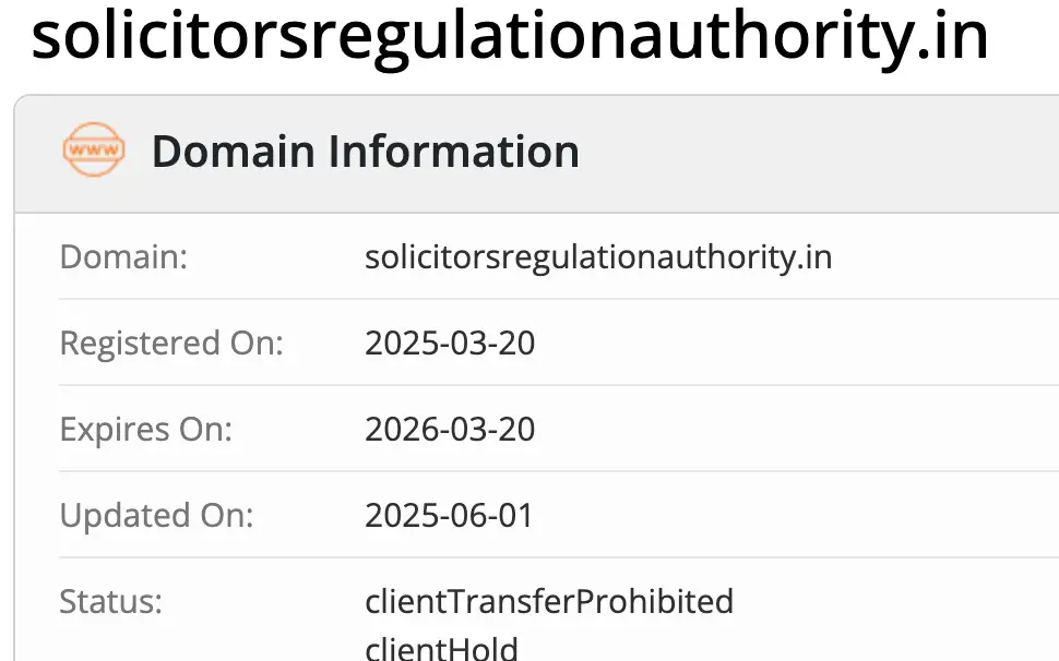 SOLICITORS REGULATION AUTHORITY LIMITED домен домен SOLICITORS REGULATION AUTHORITY LIMITED
