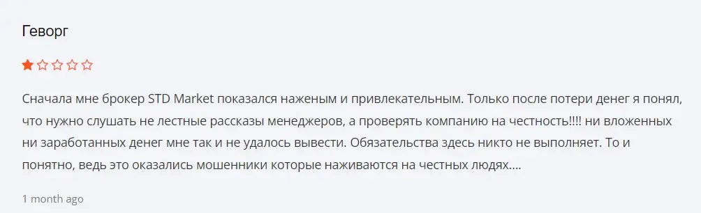 Отзыв пользователя о STD Market