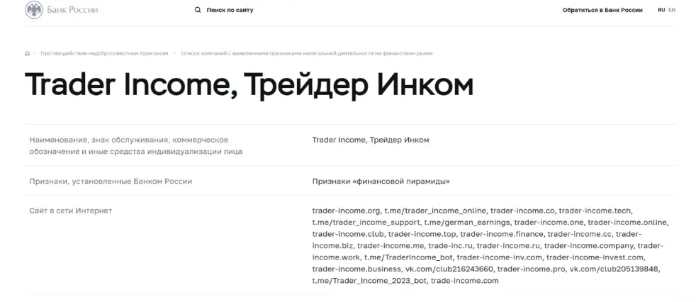 Trader Income обзор реестра информация о реестре Trader Income