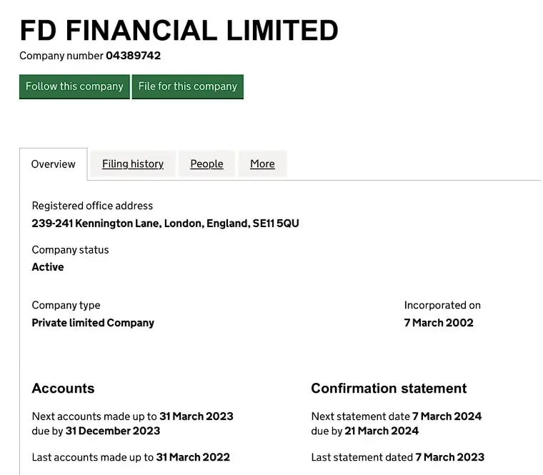 Проверка FD Financial в реестрах Companies House Проверка FD Financial в реестрах Companies House
