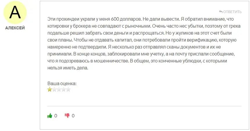 Отзыв трейдера Отзыв трейдера