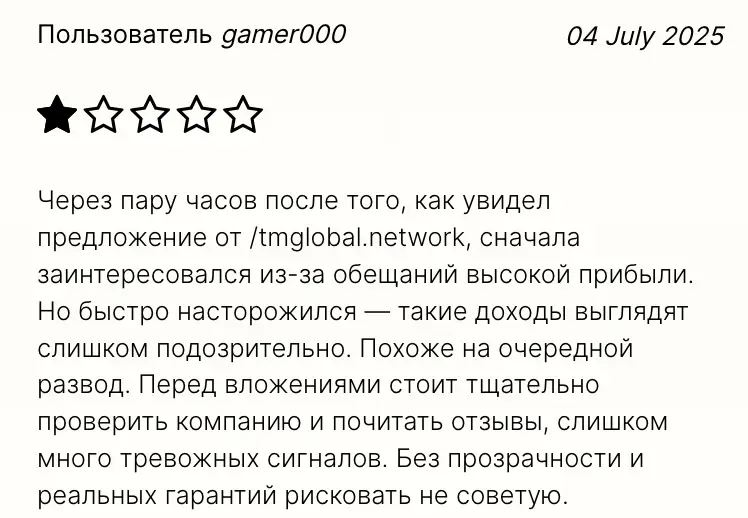 TM Global отзыв коммент клиента TM Global