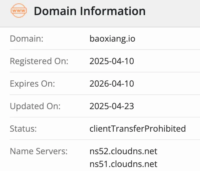 Baoxiang инфо о домене домен Baoxiang
